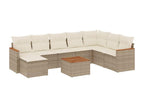9-piece garden furniture set with cushions, beige woven resin, 14433YUKL