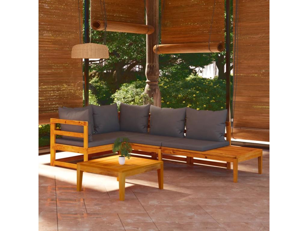 4-piece garden furniture set with dark grey cushions, Sunmeub wood, 98648KZNS
