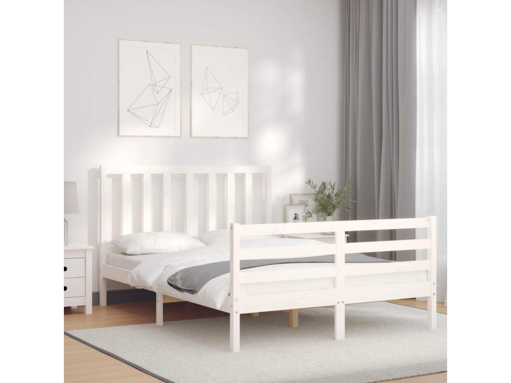 Bed frame with white headboard, 140x200 cm, solid wood, 53135CBNZ