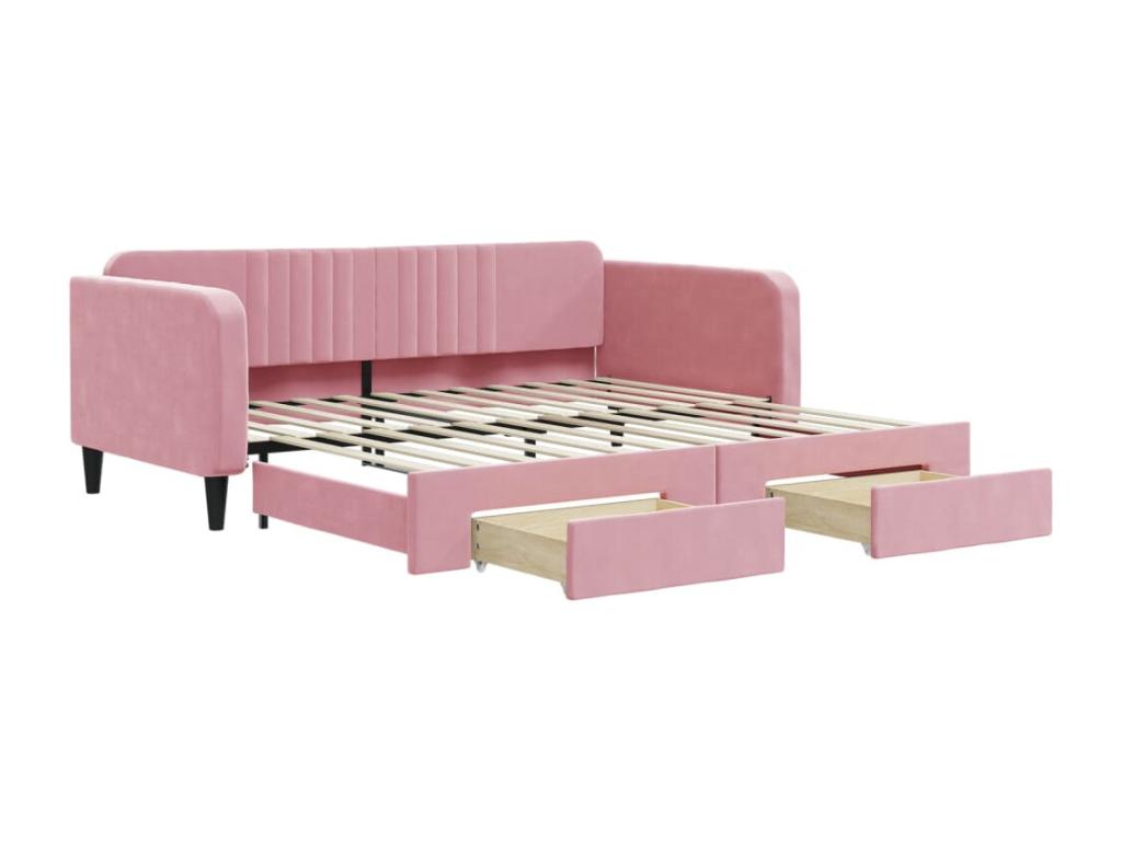 Daybed with trundle and drawers, pink, 100x200 cm, velvet, 81247TAIP