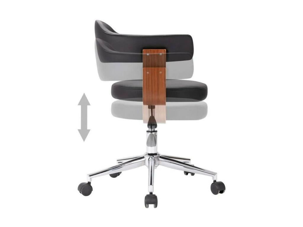 Sunmeub 76209JFVU black faux leather and dark wood swivel chair