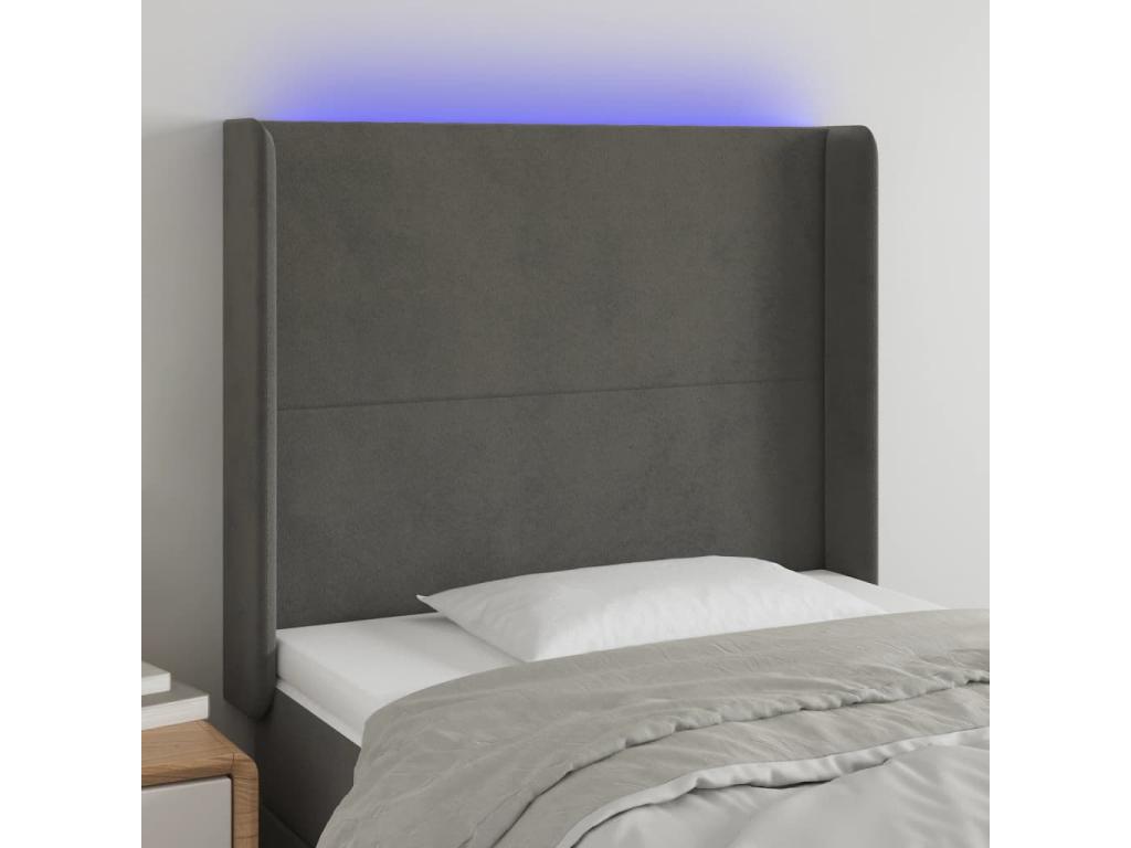 LED Headboard, Dark Grey, 103x16x118/128 cm, Velvet, 21107YFLB