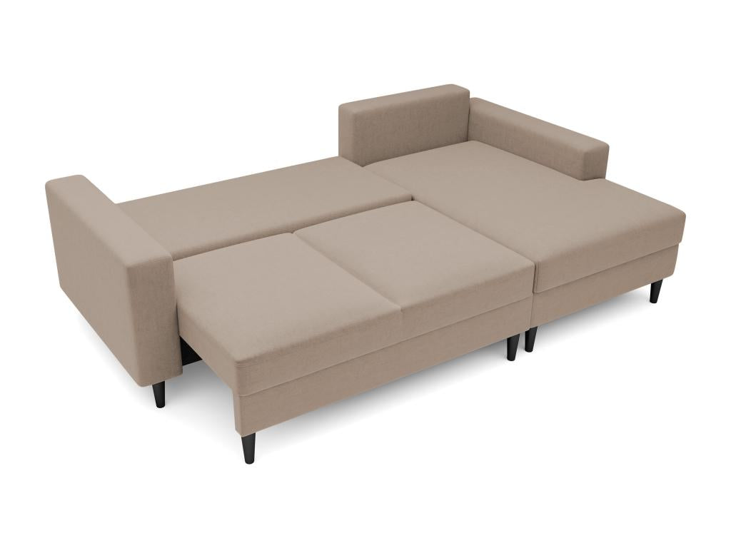 Corner sofa - 230 cm - L-shaped with storage compartment - water-repellent velvet - dark beige - right-hand side - Sunmeub 83628FSMP