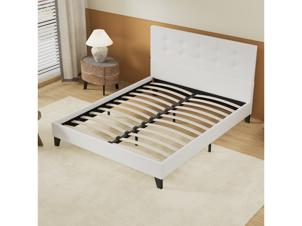 160x200 cm bed with buttoned headboard, white color 23619RVXK