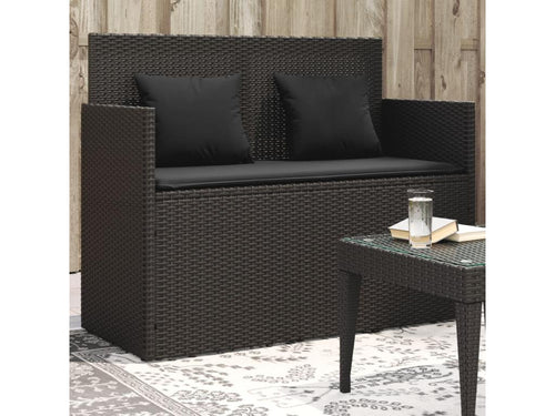 Garden bench with cushions, black woven resin, 25524UGHE