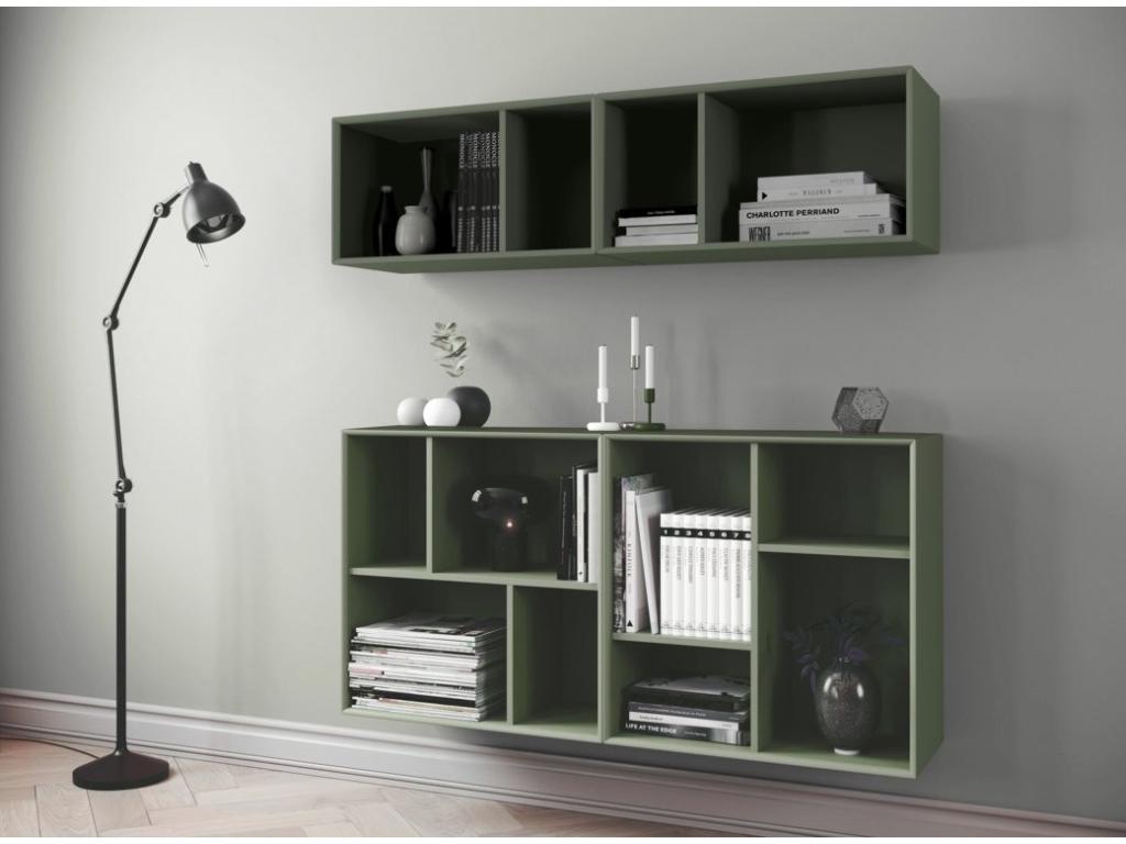 Sunmeub 50160MIZC matte dark green lacquered wood wall shelf