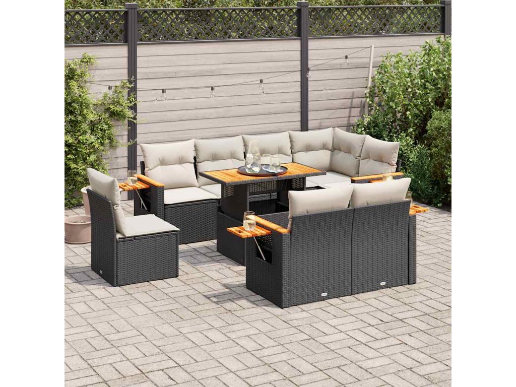 Sunmeub 55780BDPJ 9-Piece Black Wicker Resin Garden Furniture Set with Cushions