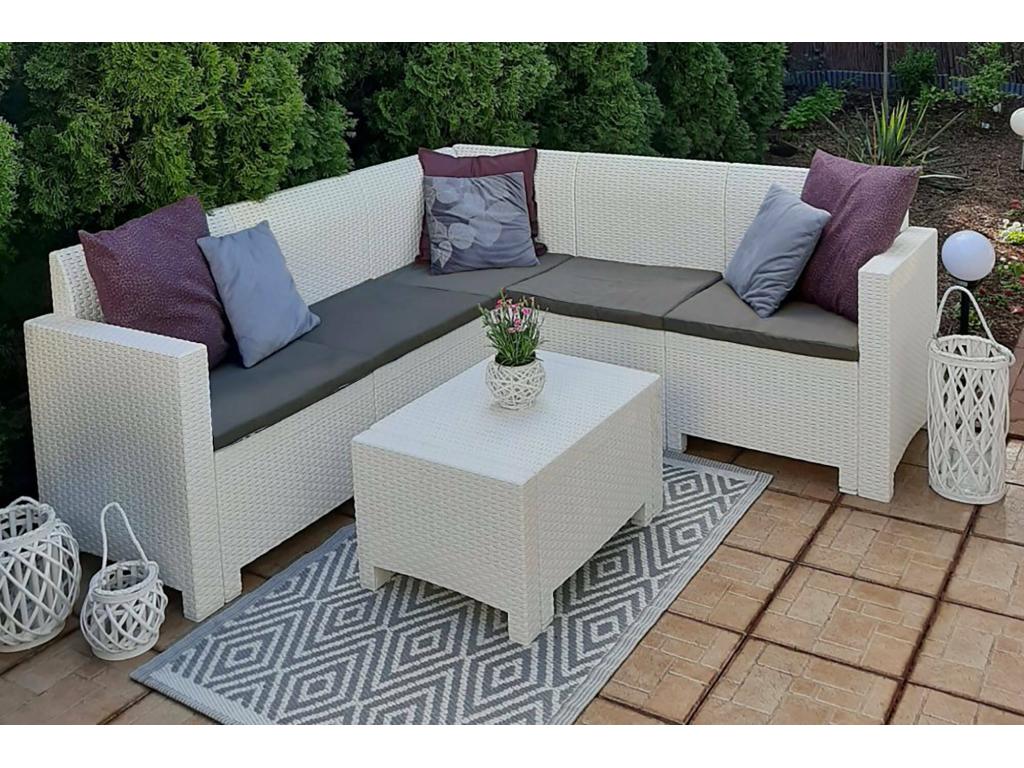 Dcorre Outdoor Lounge Set, Garden Set with Cushions, Indoor Lounge Set with Rattan Effect, Made in Italy, White, 43611BRHK