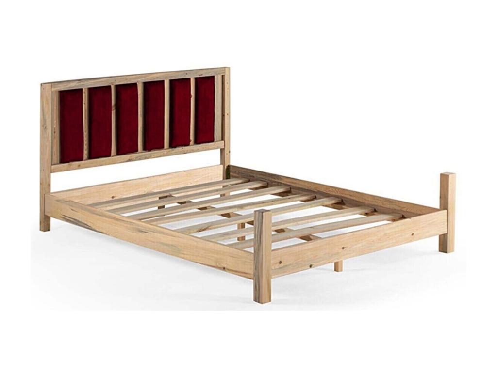 Sunmeub Light Solid Wood Bed with Soft Fabric Headboard - 7 Sizes - Sunmeub Color - 90x190 50021TPCY