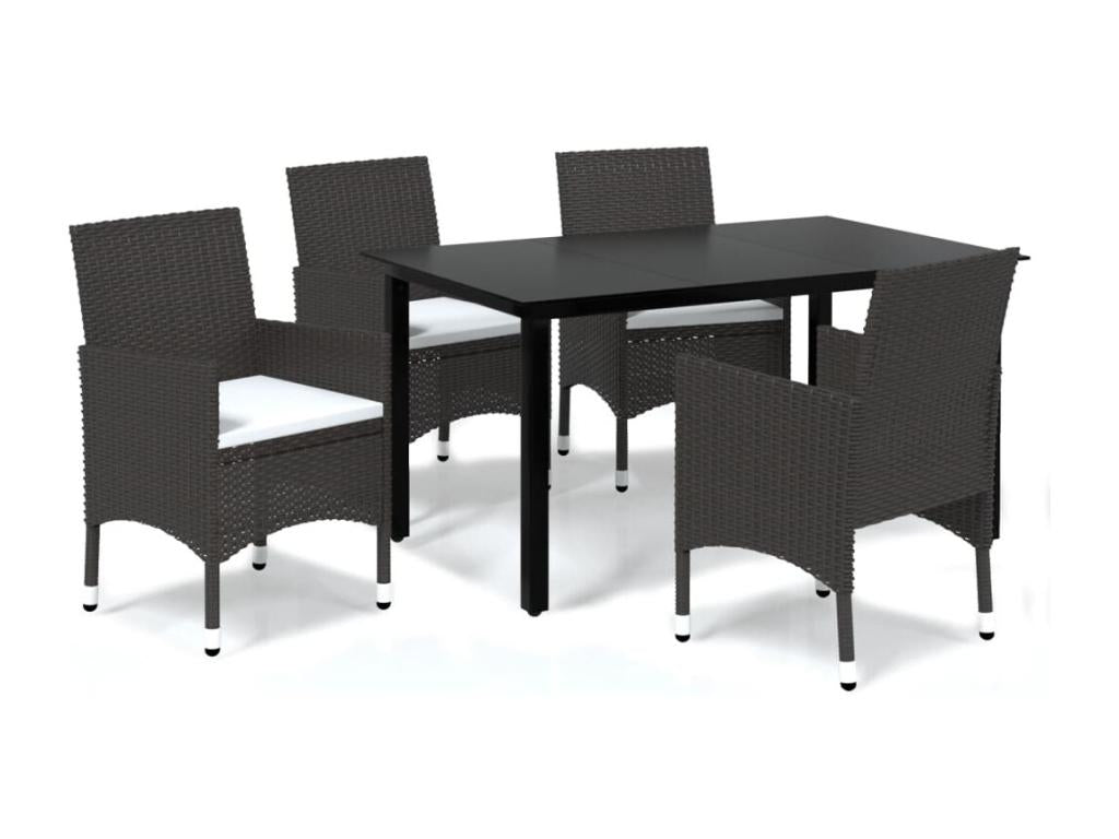 5-piece garden dining set and cushions, poly rattan, brown, 32097ZYMG