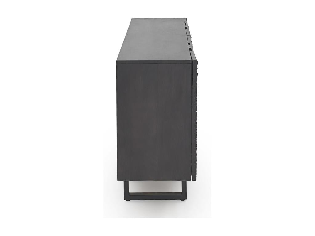 4-door sideboard in mango wood with black crocodile leather imitation finish 67206QZQQ