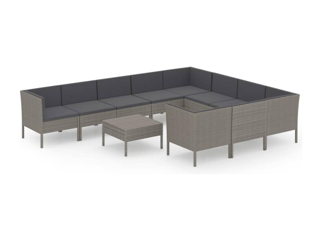 11-piece garden furniture set with cushions, grey wicker resin, 78217TRXS