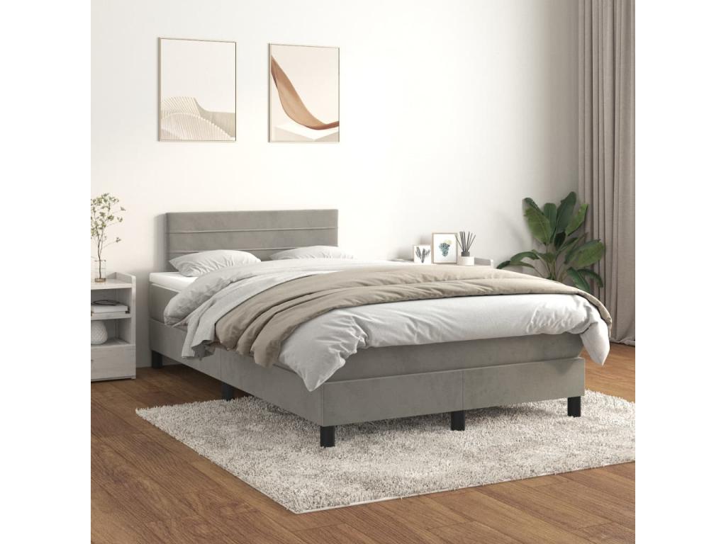 Upholstered bed base and mattress, light grey, 120x200cm, velvet, 48925DSER