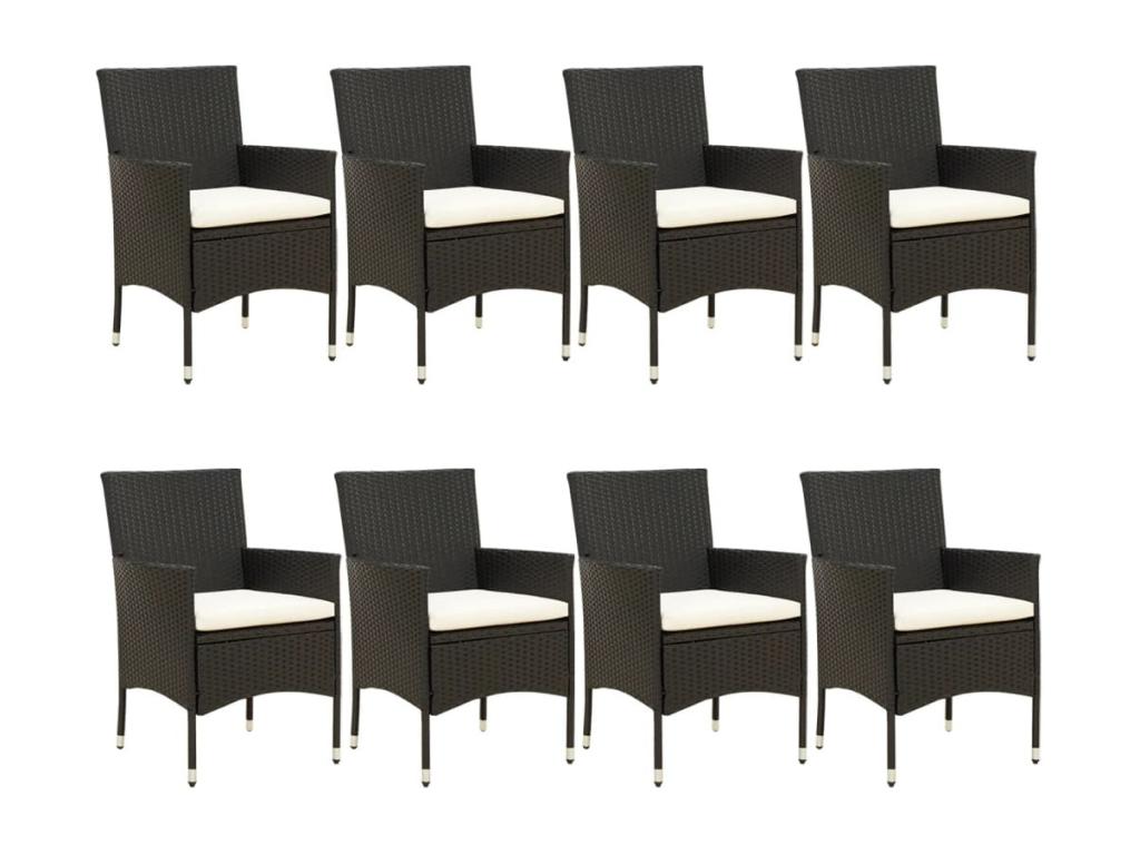 9-piece garden dining set and cushions, black resin wicker 96293MNJU