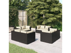 8-piece garden furniture set with cushions, black wicker resin, 47802FYXN
