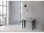 Sunmeub Oriental Style Extendable Console Table 90x40-196 or 90x40-300 - Cement Grey - 2-Leg Support - 5 Slim Extension Leaves 99486USCX