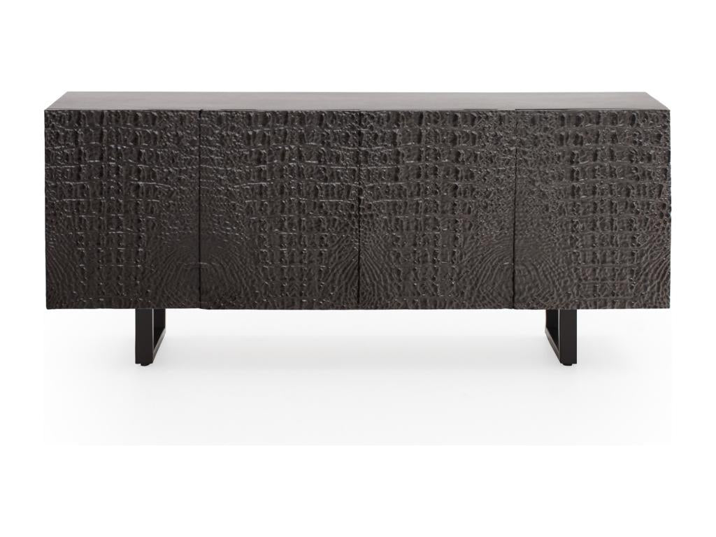 4-door sideboard in mango wood with black crocodile leather imitation finish 67206QZQQ