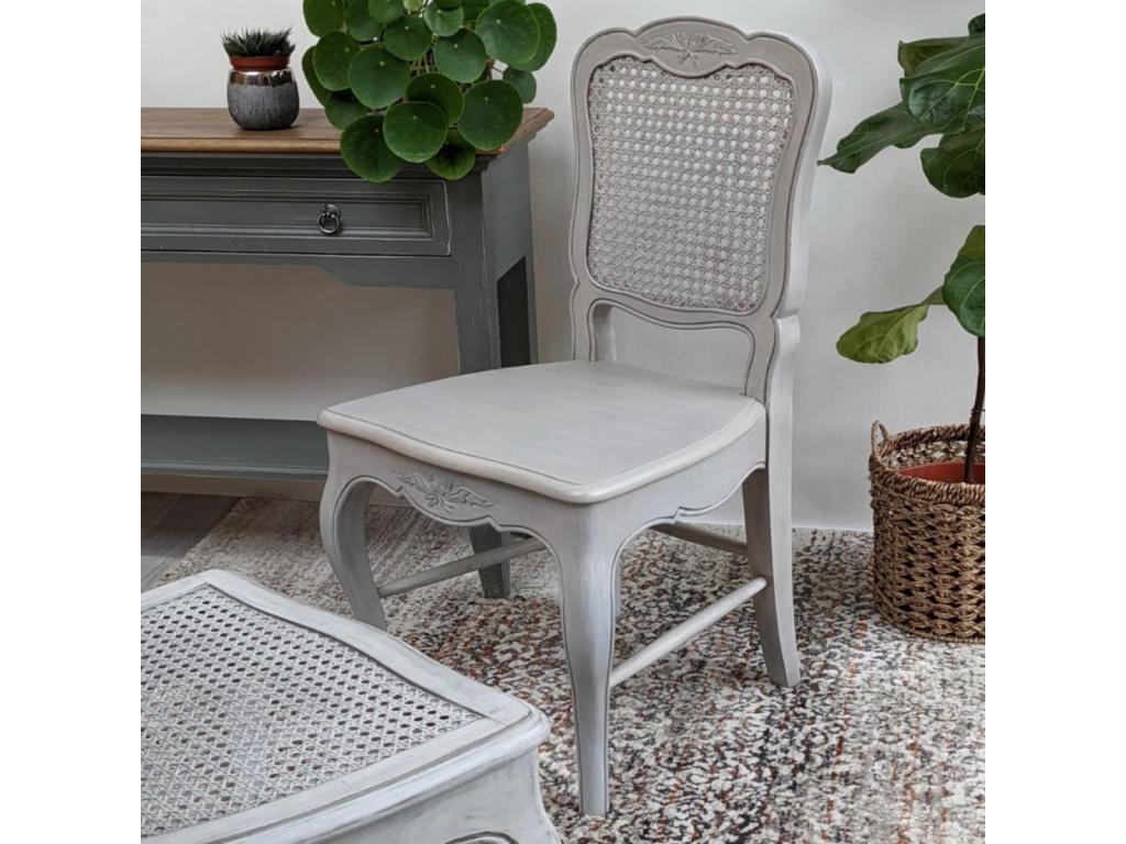 Set of 2 Wooden Chairs with Wooden Seats and Cane Backs - Grey - Sunmeub Castle 92514KIIG