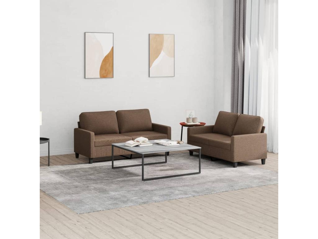 2-piece sofa set with cushions, brown fabric, 39962OMYC