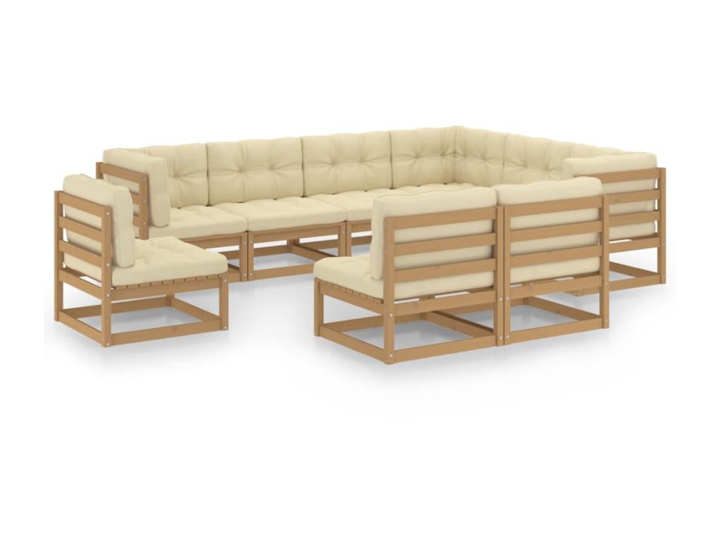 9-piece garden furniture set with cushions, honey brown pine wood, 13 03980QKVQ
