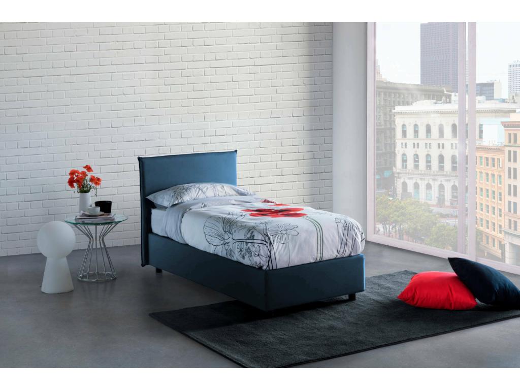 Sunmeub Single Bed with Storage, Fabric Upholstery, Made in Italy, Side Opening, Includes 80x190 cm Mattress, Blue 52441OTRL