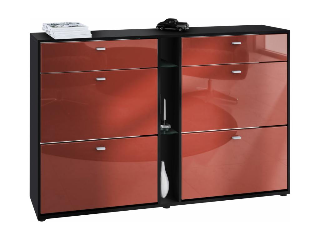 Matte Black and Burgundy Lacquered Shoe Cabinet (WxHxD) 155.5x95x28 cm, RGB LED, 99756DEYS