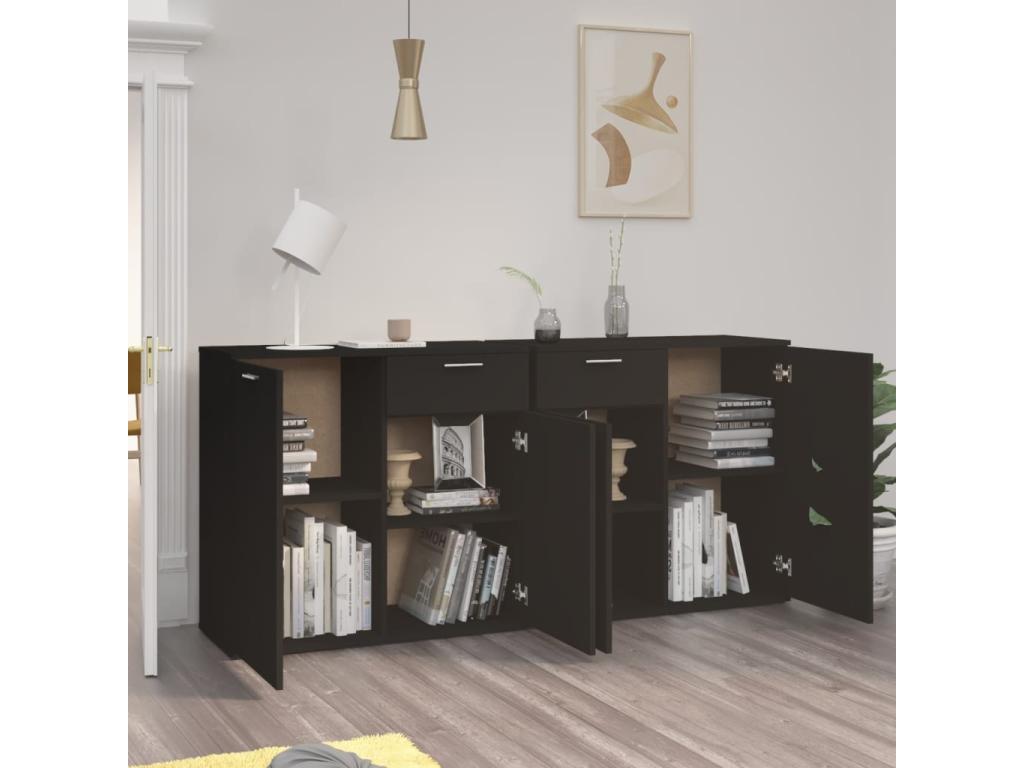 Black Buffet 160x36x75 cm Engineered Wood 73236ZSTN