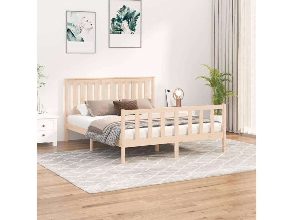 Bed frame with headboard, solid pine wood, extra large, 70400PHLK