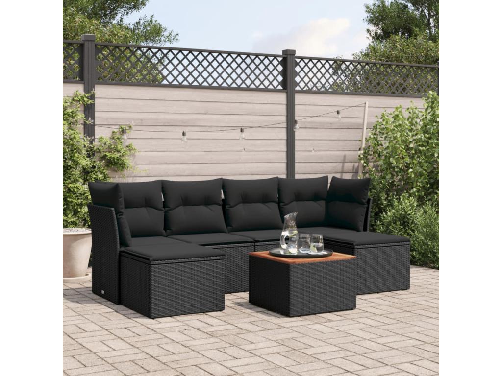 7-piece garden furniture set with cushions, black resin wicker 03780LUGJ