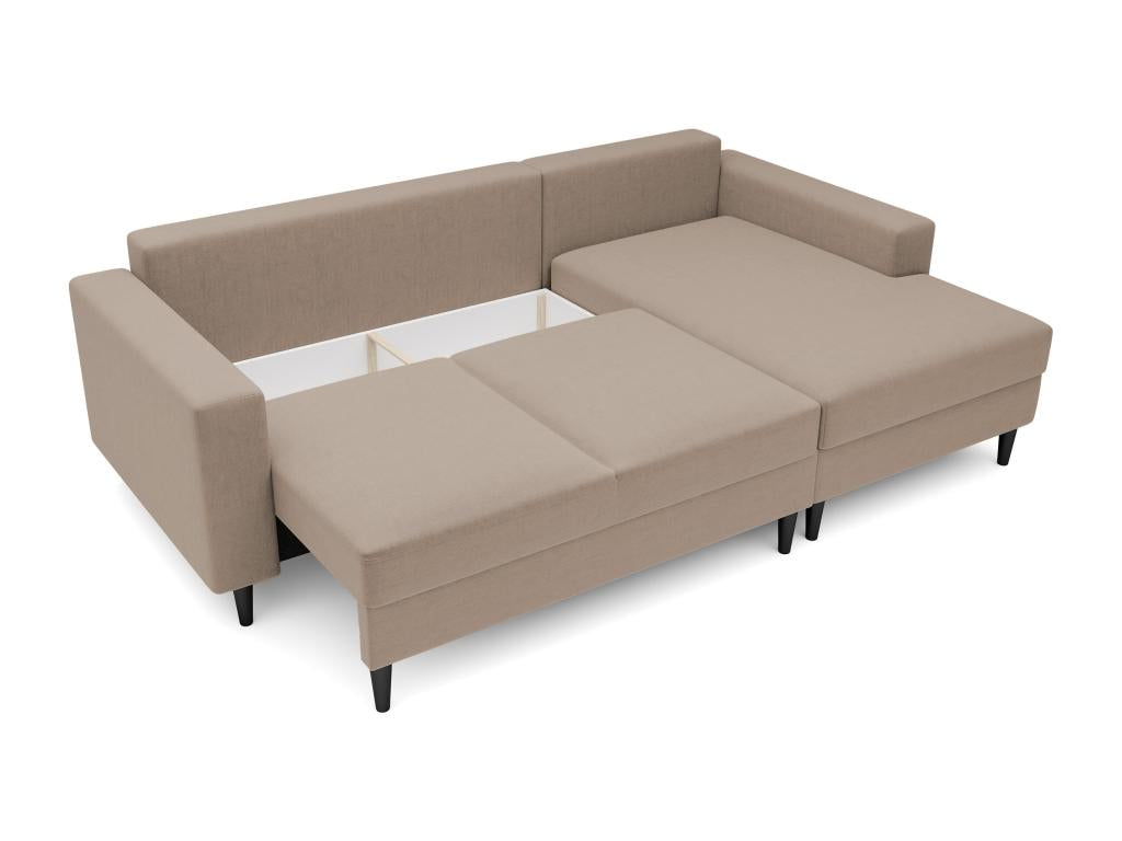 Corner sofa - 230 cm - L-shaped with storage compartment - water-repellent velvet - dark beige - right-hand side - Sunmeub 83628FSMP