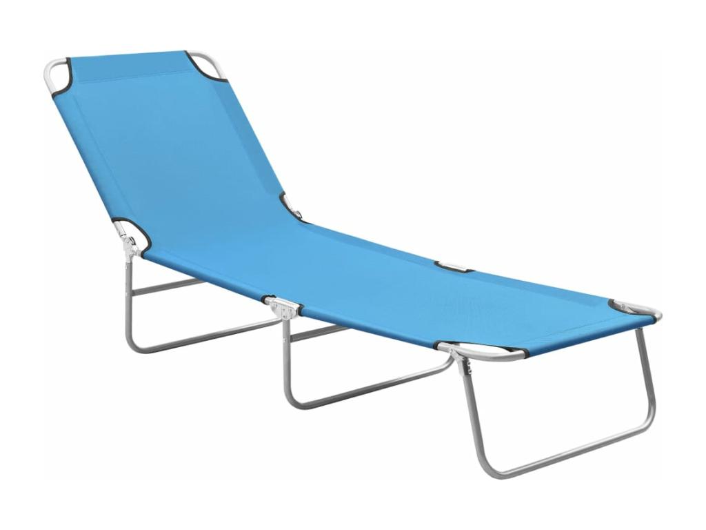Folding chaise longue in steel and turquoise blue fabric 47959AGXE