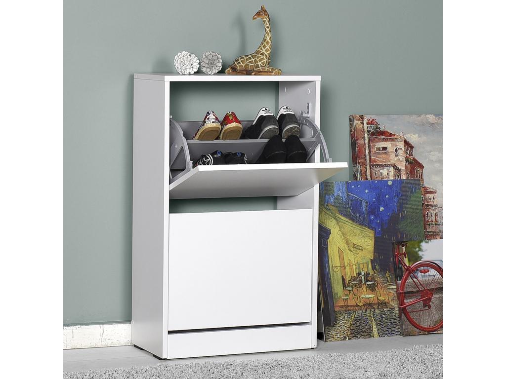 Shoe cabinet with 2 sliding doors, 83x51x26 cm, white - Sunmeub 64915AFQX