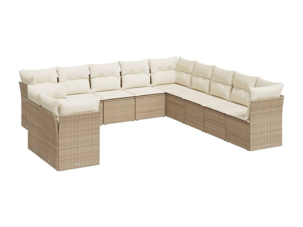 11-piece garden furniture set with beige resin wicker cushions 45529UJLO