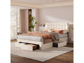140 x 200cm flat quilted bed with lighting on both sides, four drawers at the foot of the bed, beige 07592THAZ