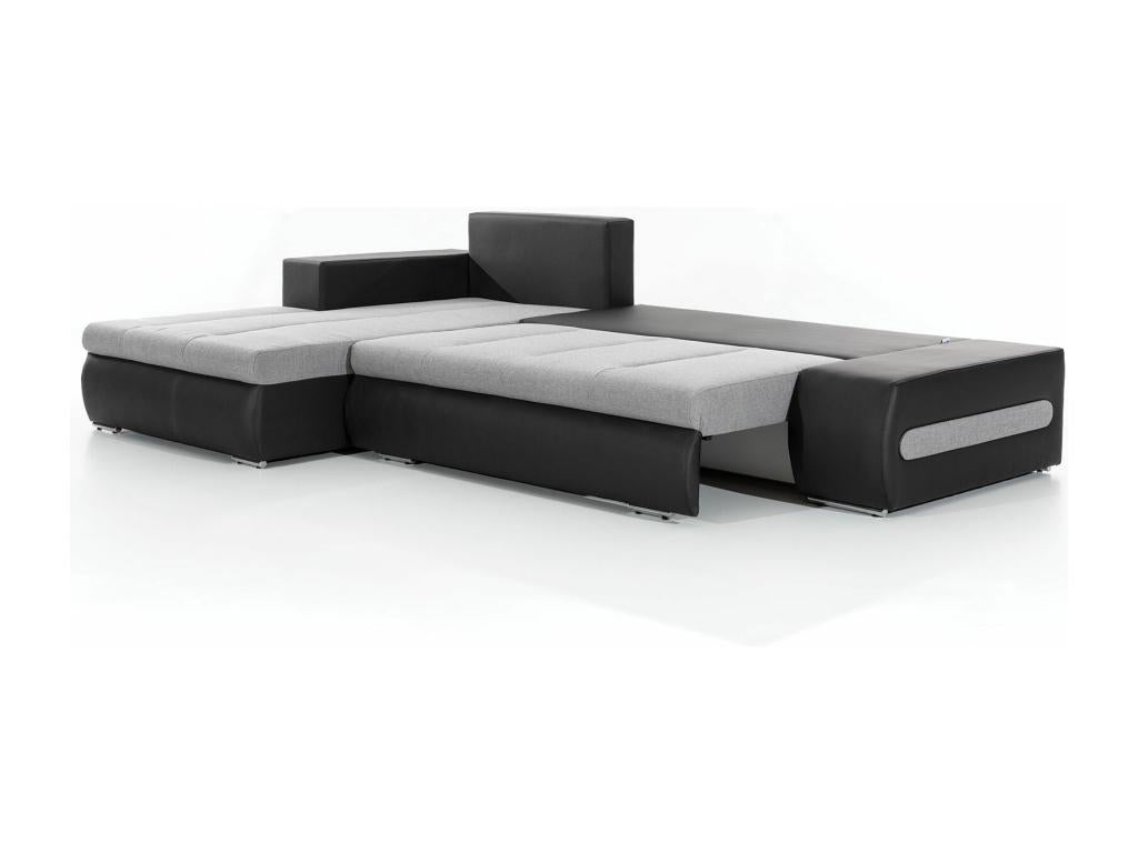 Sunmeub 275cm Left-Hand Corner Convertible Sofa in Light Grey Heathered Fabric and White Faux Leather 47655TMDH