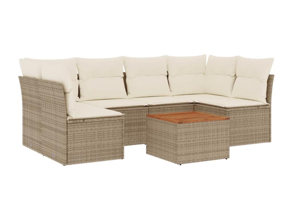 7-piece garden furniture set with cushions, beige woven resin 01231UIDS