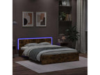 Bed frame with headboard and LED lighting, smoked oak, 150x200 cm, 90638UHOX