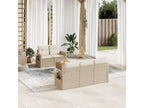 6-piece garden furniture set with cushions, beige woven resin, 35076HDOC