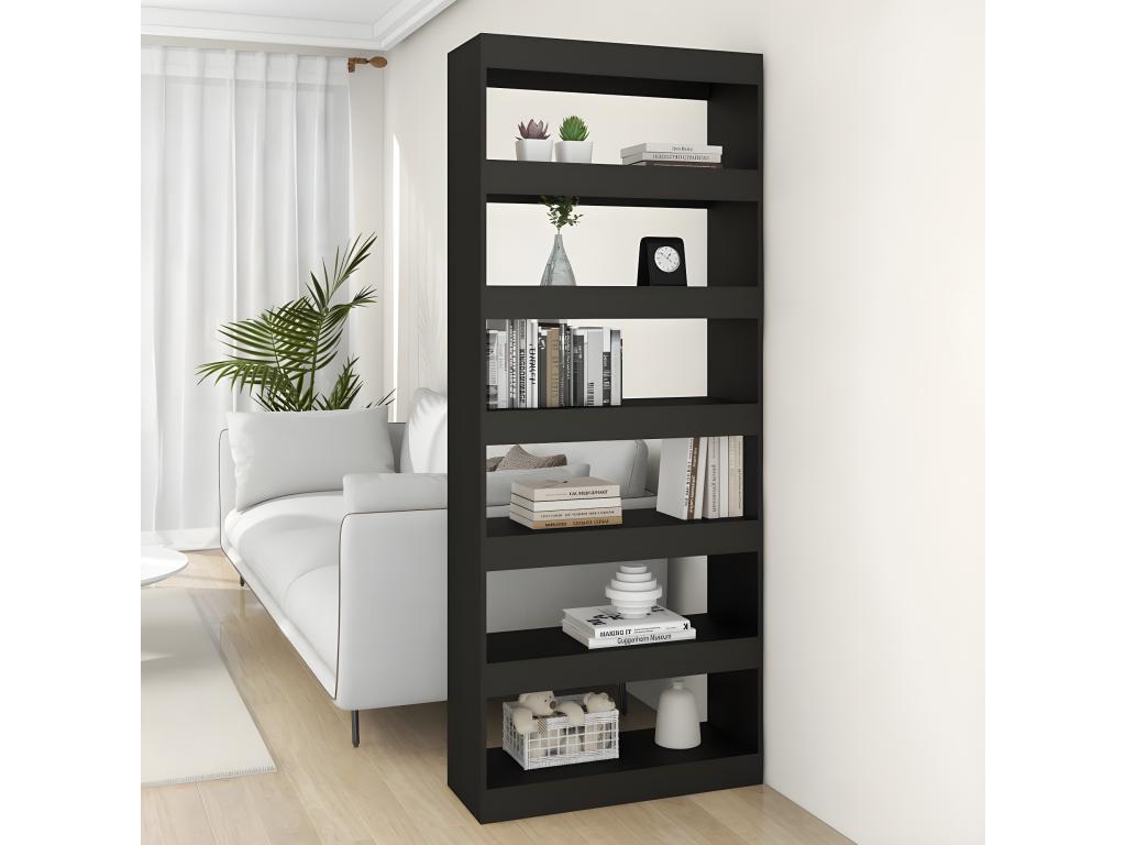 Black engineered wood bookcase/room divider 11121JVEO