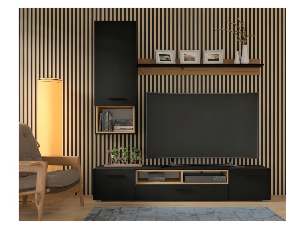 Sunmeub wall-mounted shelf, oak/matte black, 115x20x20cm (WxDxH), 61366ELIJ