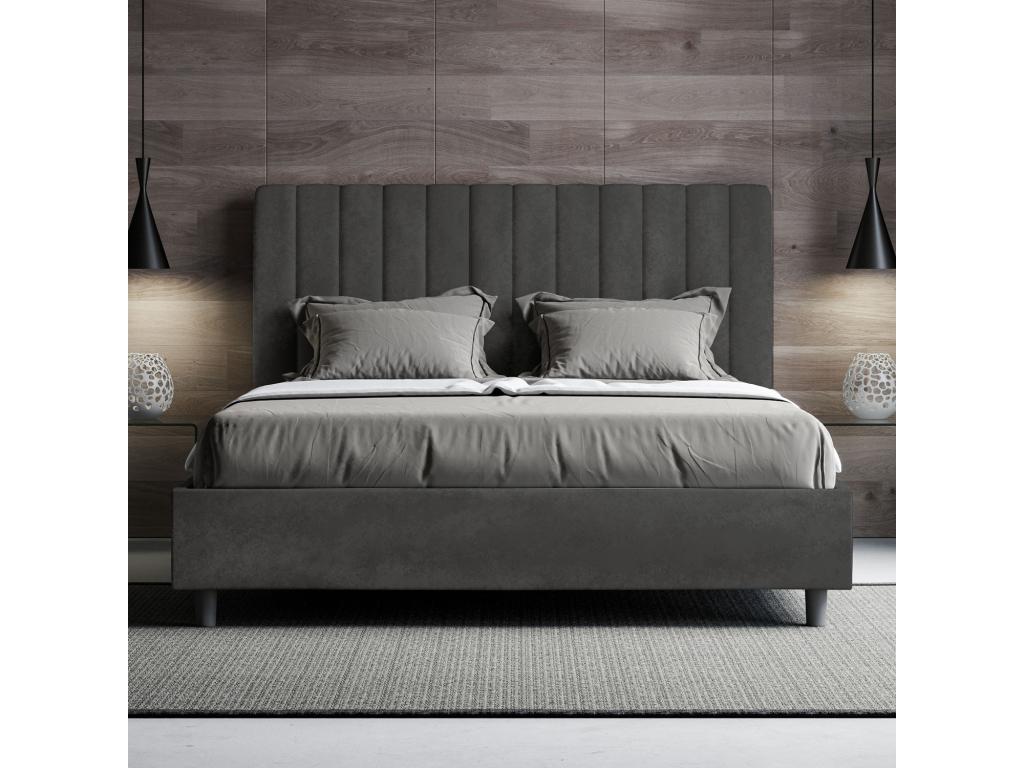 Sunmeub 35982ALXA Double Bed without Slatted Base, Upholstered, 140x190cm, Grey Microfiber