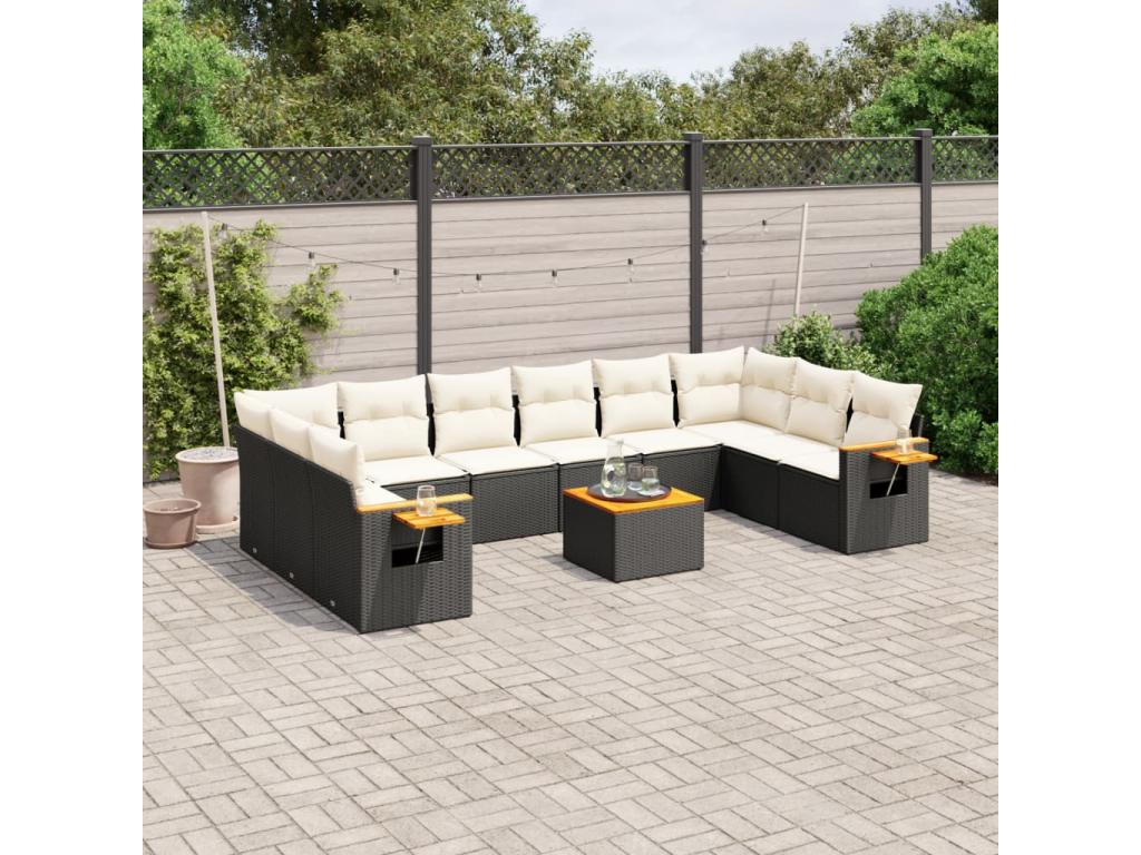 11-piece garden furniture set with cushions, black resin wicker, 61121WEZX