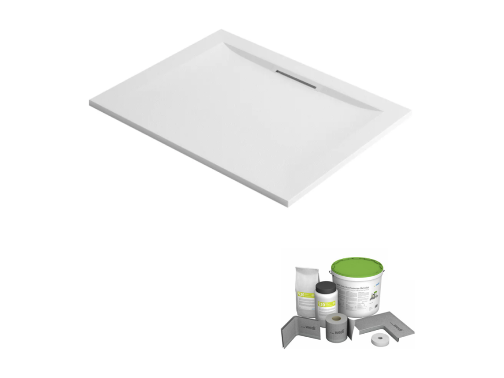 Sunmeub Pure 160x90cm Anti-Slip Shower Tray, White Rectangle, Sunmeub Waterproofing System, WEDI Feet 54945ALPE