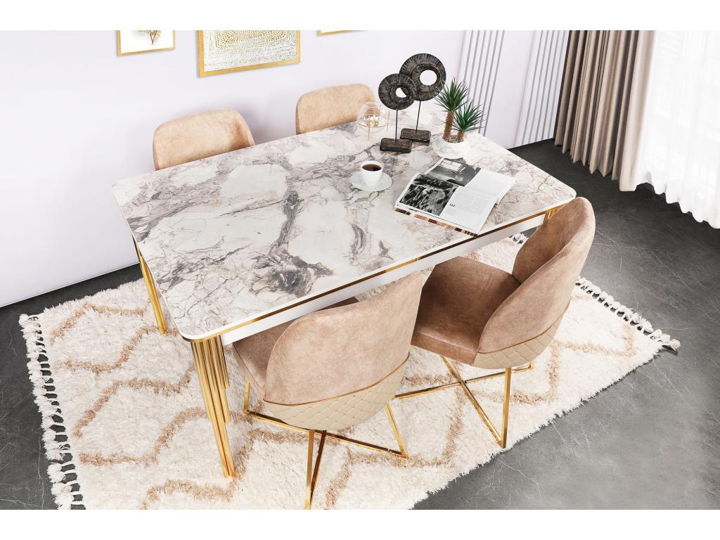 Homeboisstore light brown velvet designer chair with gold legs - Set of 2 75370AWVZ