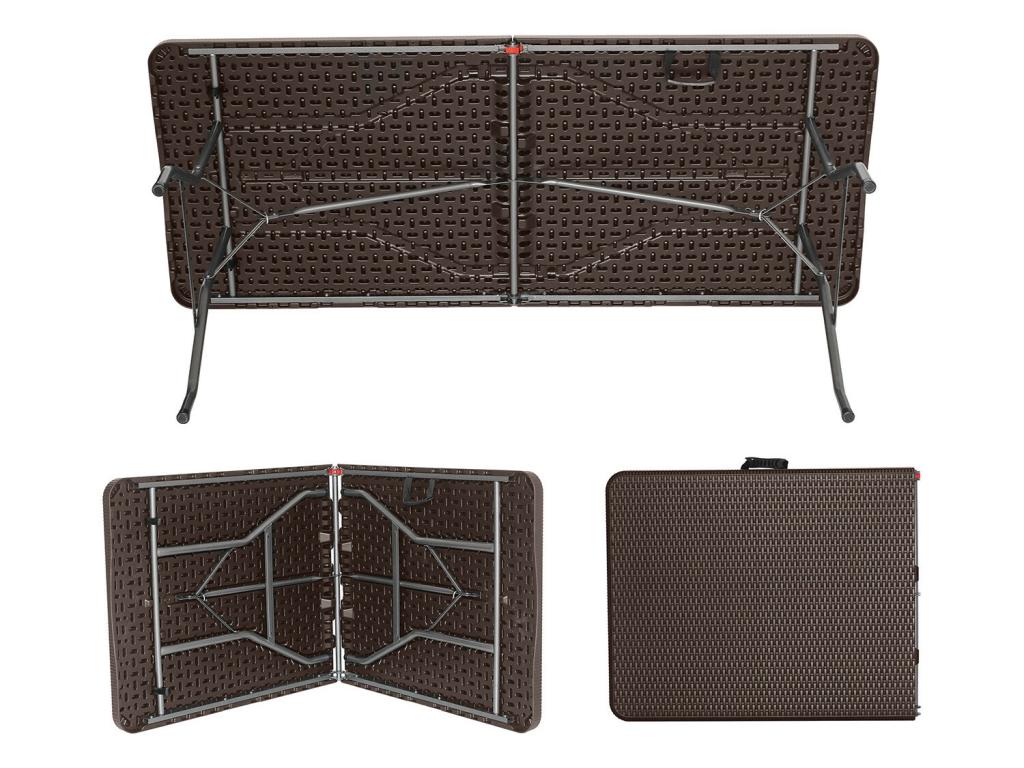 Rectangular folding table with rattan effect, 180x74x74cm, 7house 54353RKOC