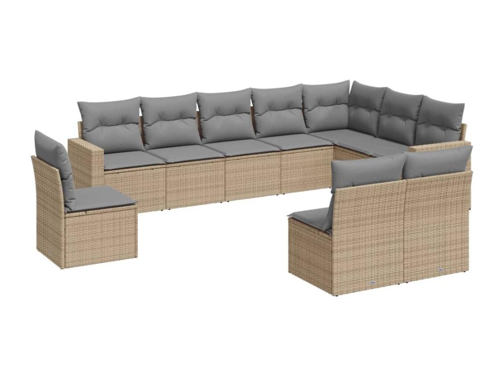 Garden furniture set with cushions, 10 pieces, beige woven resin, 57791JDFA