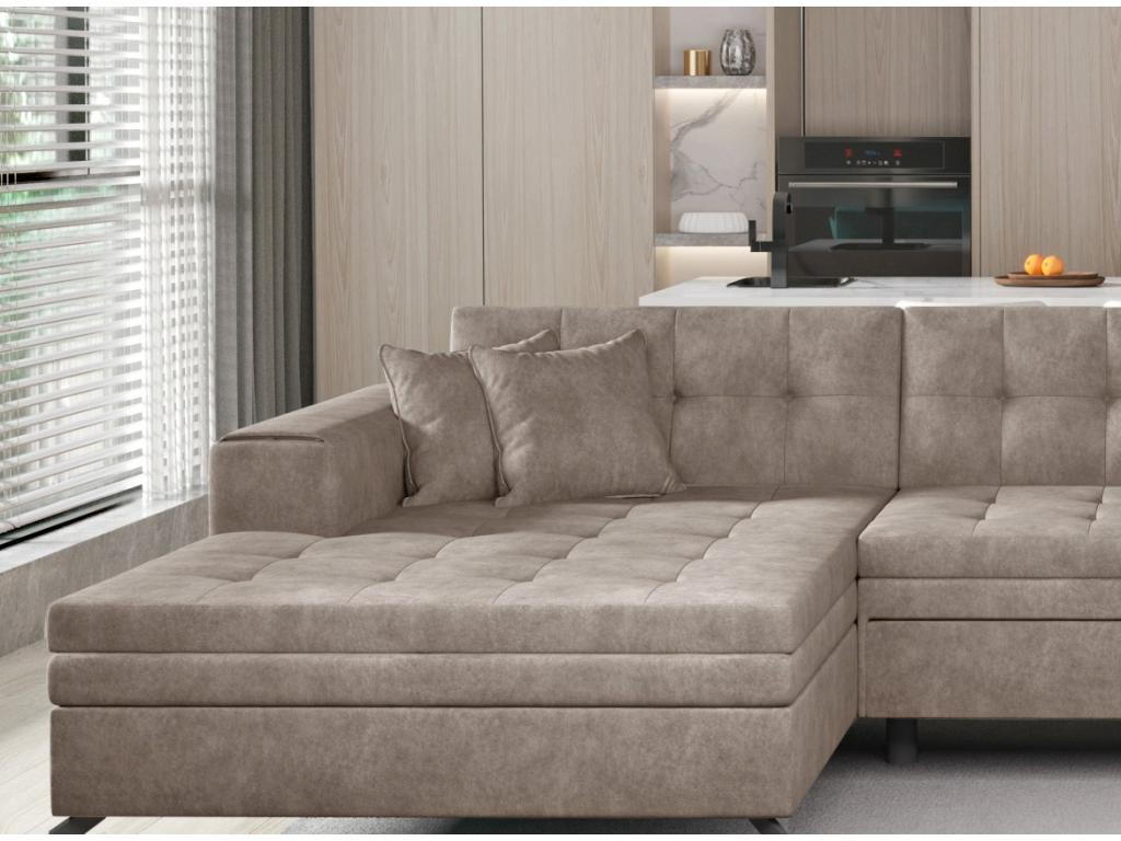 Sunmeub 350cm Brown Leather-Effect Upholstered Panoramic Sofa Bed 24088YYPD