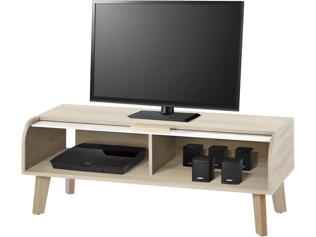 Vintage Oak TV Stand with 1 Curtain - Curtain Color: White Curtain 22572UCDI