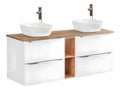Sunmeub 140cm Double Vanity Unit with 2 Niches, White and Wood, 50744ZALI