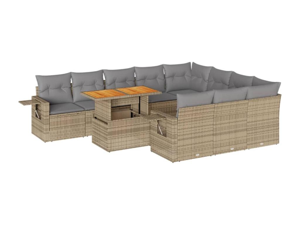 11-piece garden furniture set with beige resin wicker cushions 85376ZGCZ